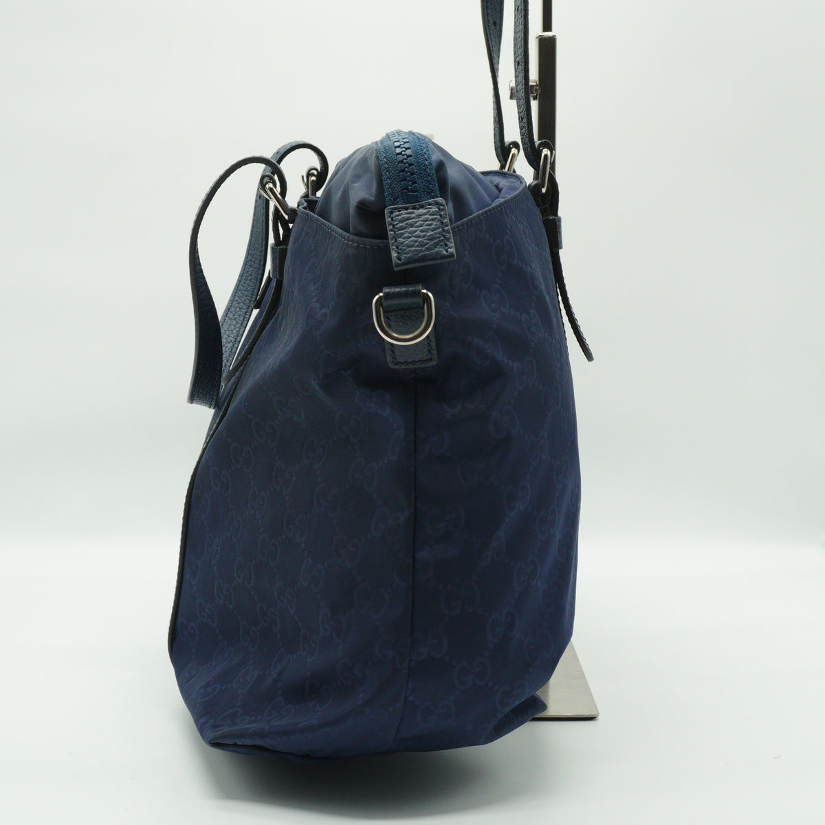 Gucci	GG Nylon 2-Way Satchel Large Blue Tote SHW
