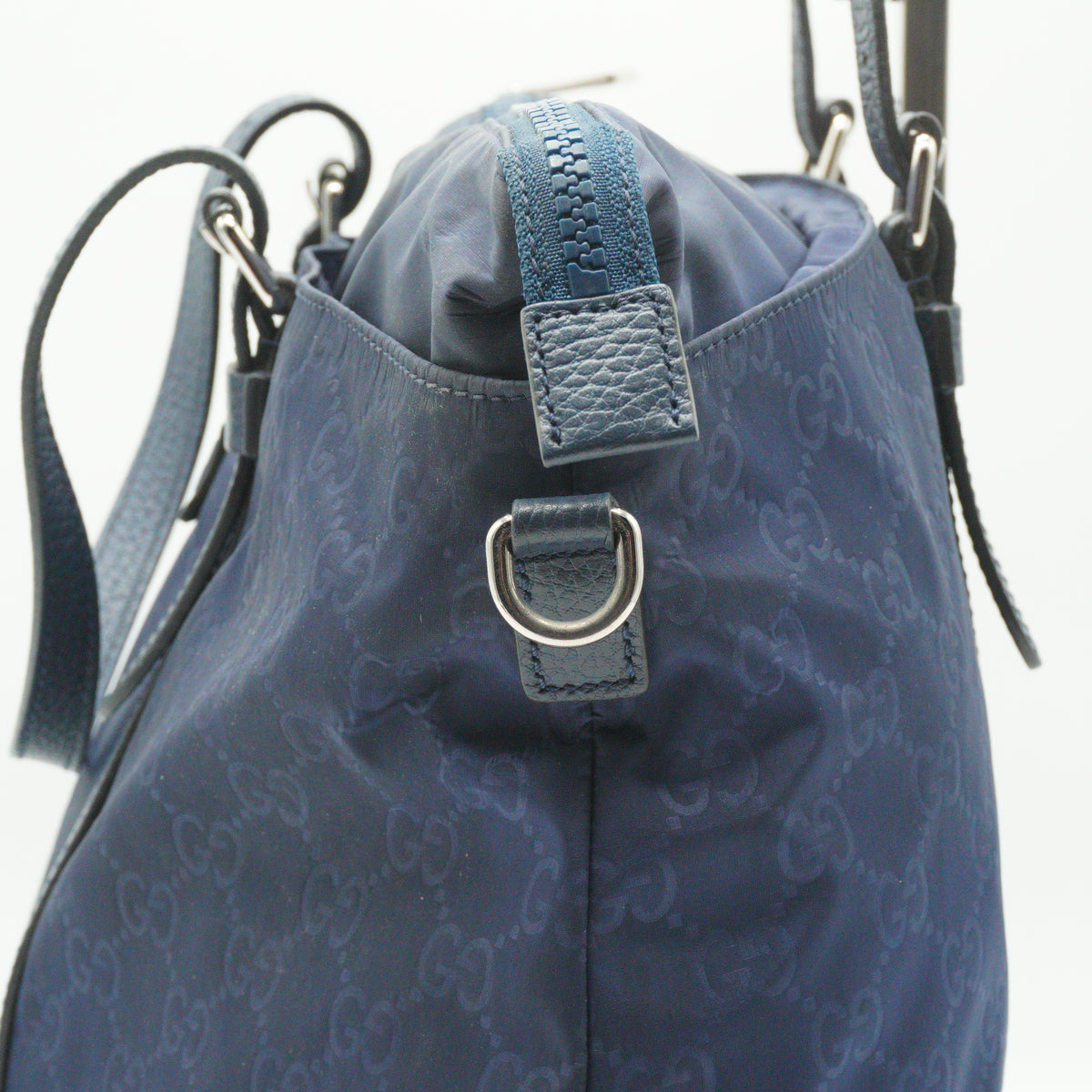 Gucci	GG Nylon 2-Way Satchel Large Blue Tote SHW