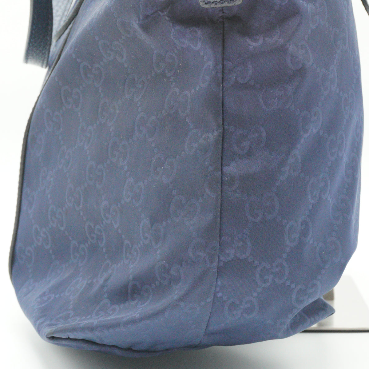 Gucci	GG Nylon 2-Way Satchel Large Blue Tote SHW