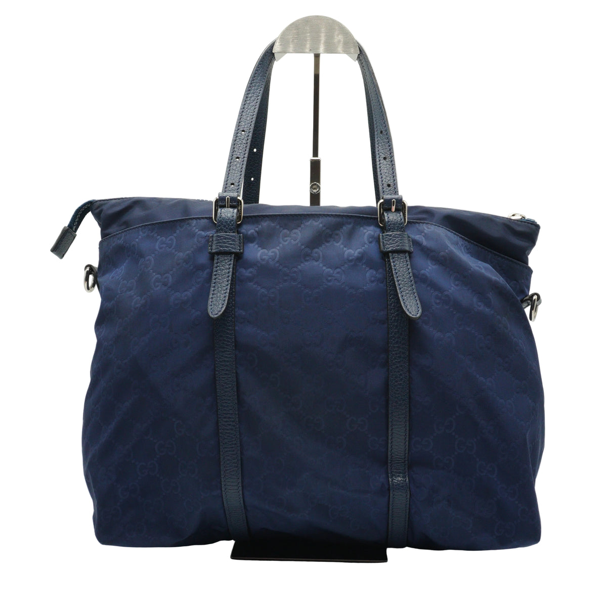 Gucci	GG Nylon 2-Way Satchel Large Blue Tote SHW