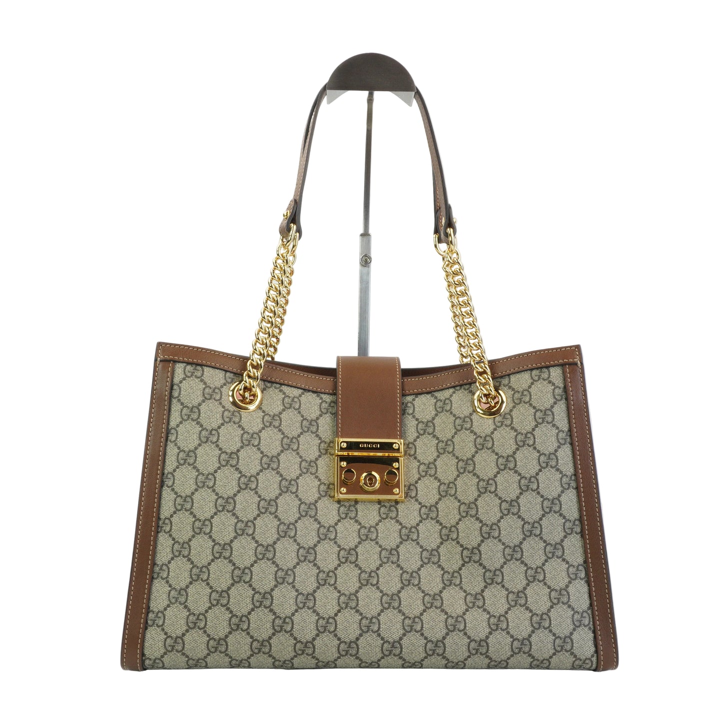 Gucci Padlock GG Supreme in Beige and Ebony Canvas with Brown GHW Large