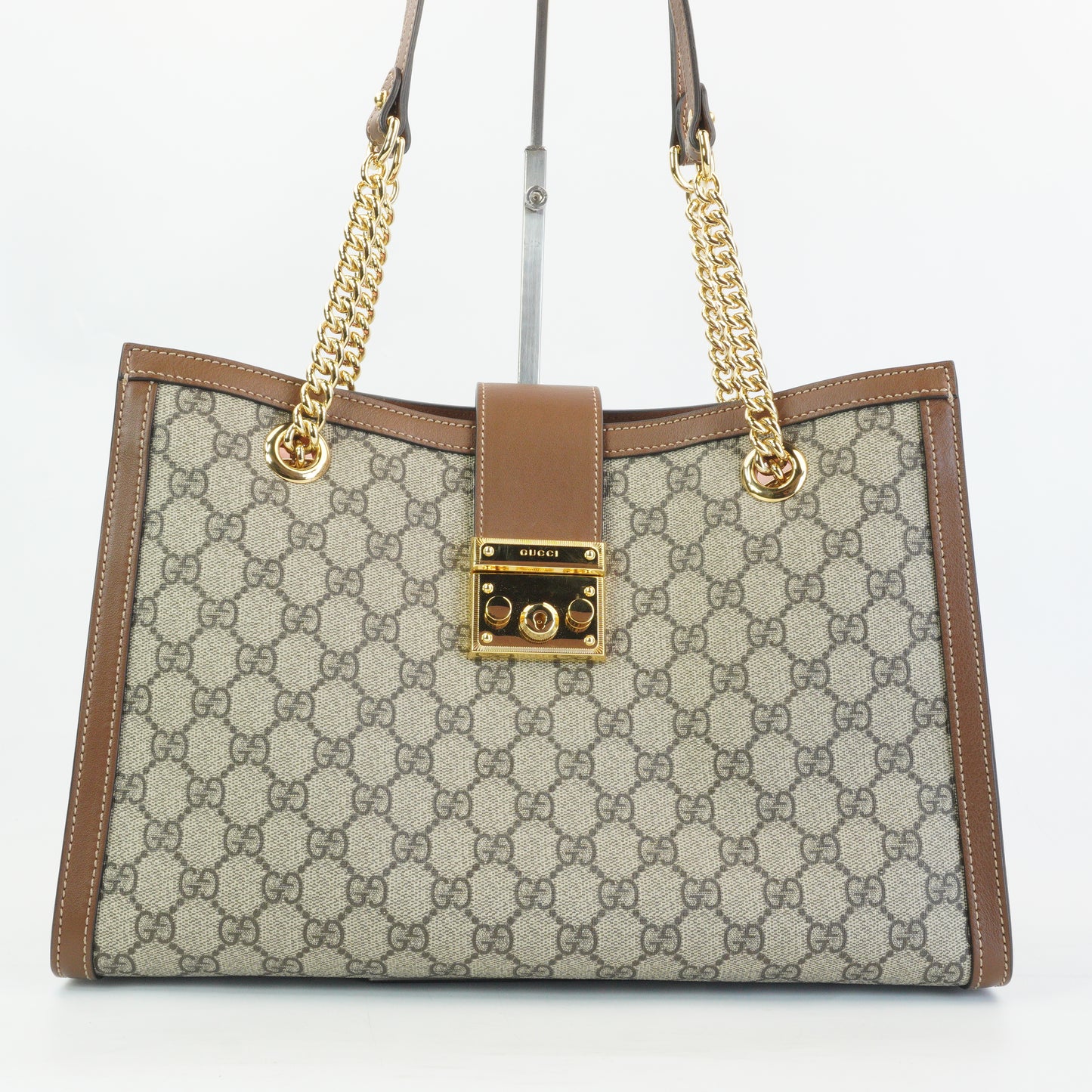 Gucci Padlock GG Supreme in Beige and Ebony Canvas with Brown GHW Large