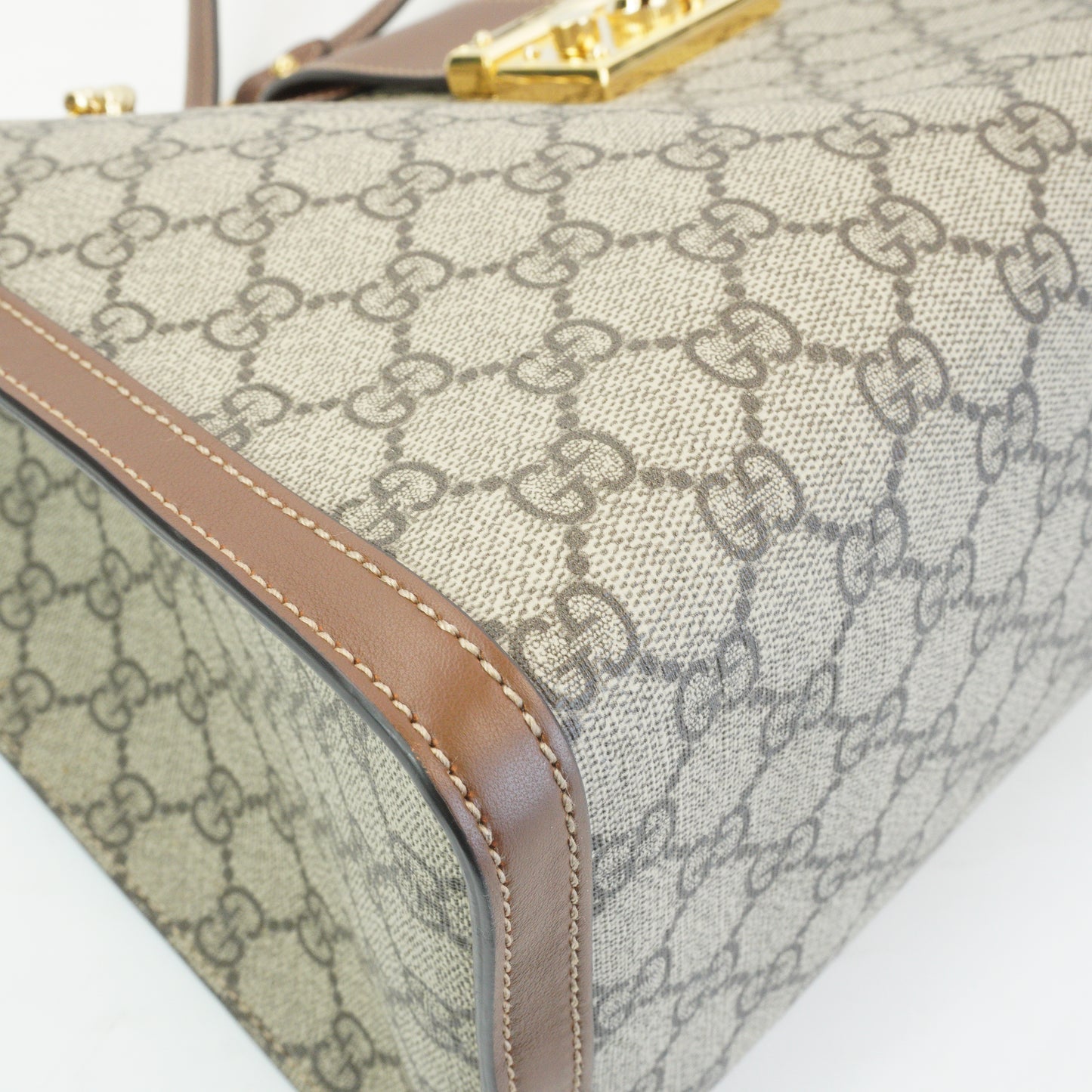 Gucci Padlock GG Supreme in Beige and Ebony Canvas with Brown GHW Large