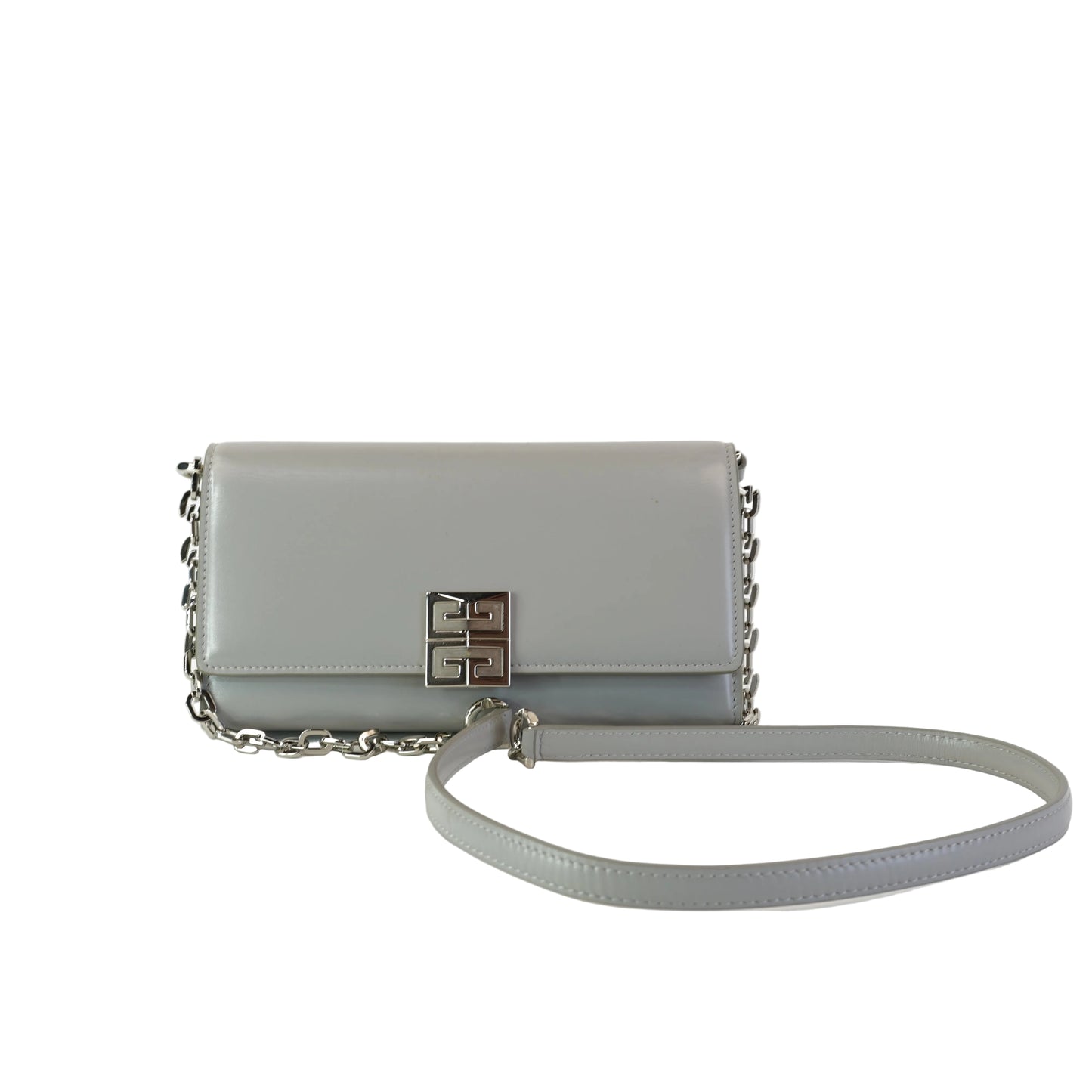 Givenchy Wallet-on-chain pale grey polished leather