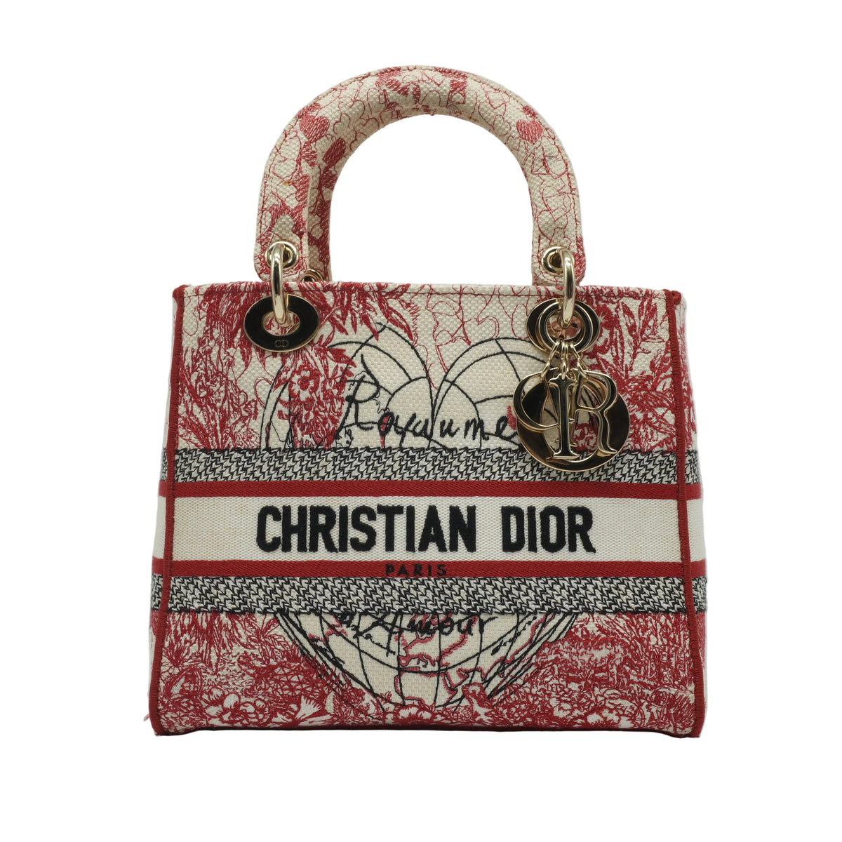 Dior Dioramour D-Royaume Lady D-Lite Red Multicolor Canvas Embroidered Medium GHW