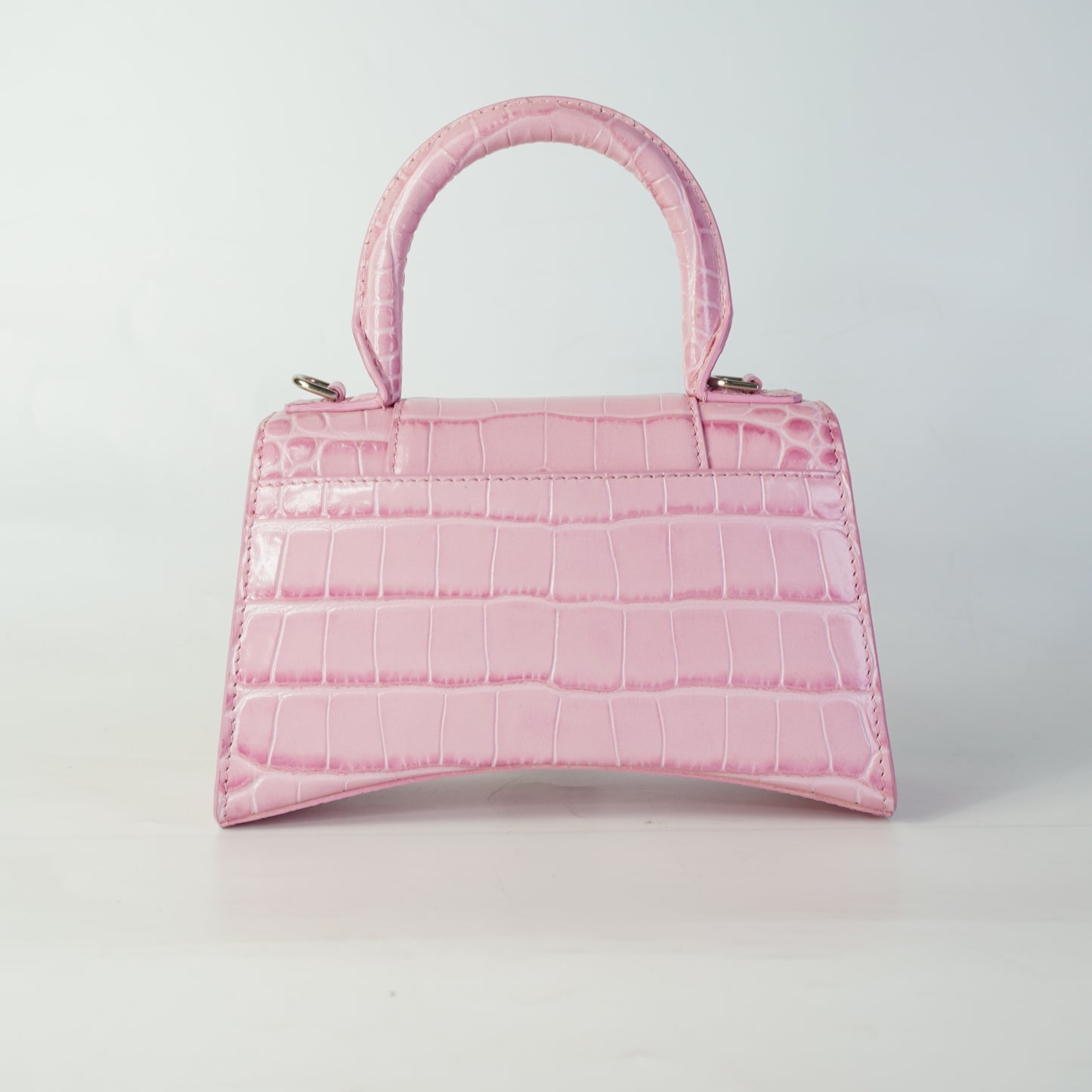 Balenciaga Hourglass Small Croc-embossed Baby Pink SHW