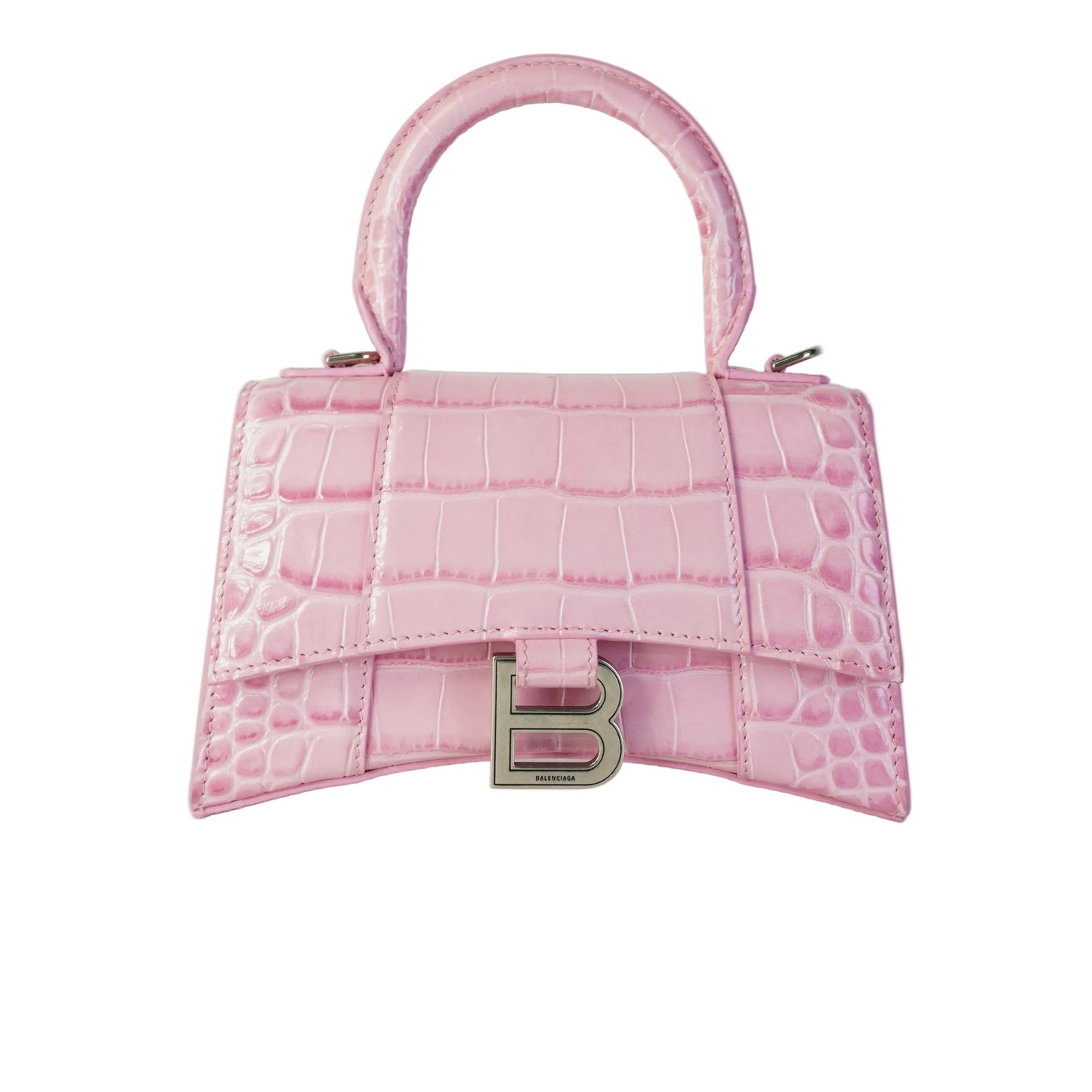 Balenciaga Hourglass Small Croc-embossed Baby Pink SHW