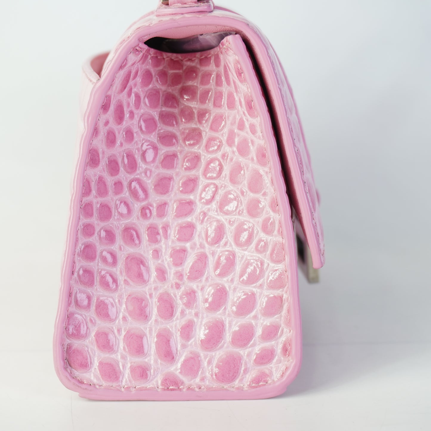 Balenciaga Hourglass Small Croc-embossed Baby Pink SHW