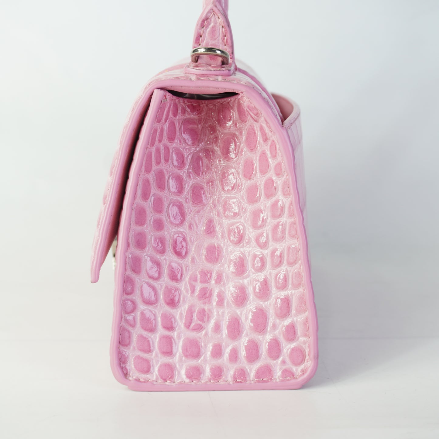 Balenciaga Hourglass Small Croc-embossed Baby Pink SHW