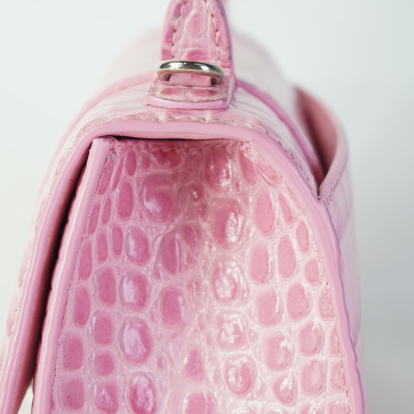 Balenciaga Hourglass Small Croc-embossed Baby Pink SHW