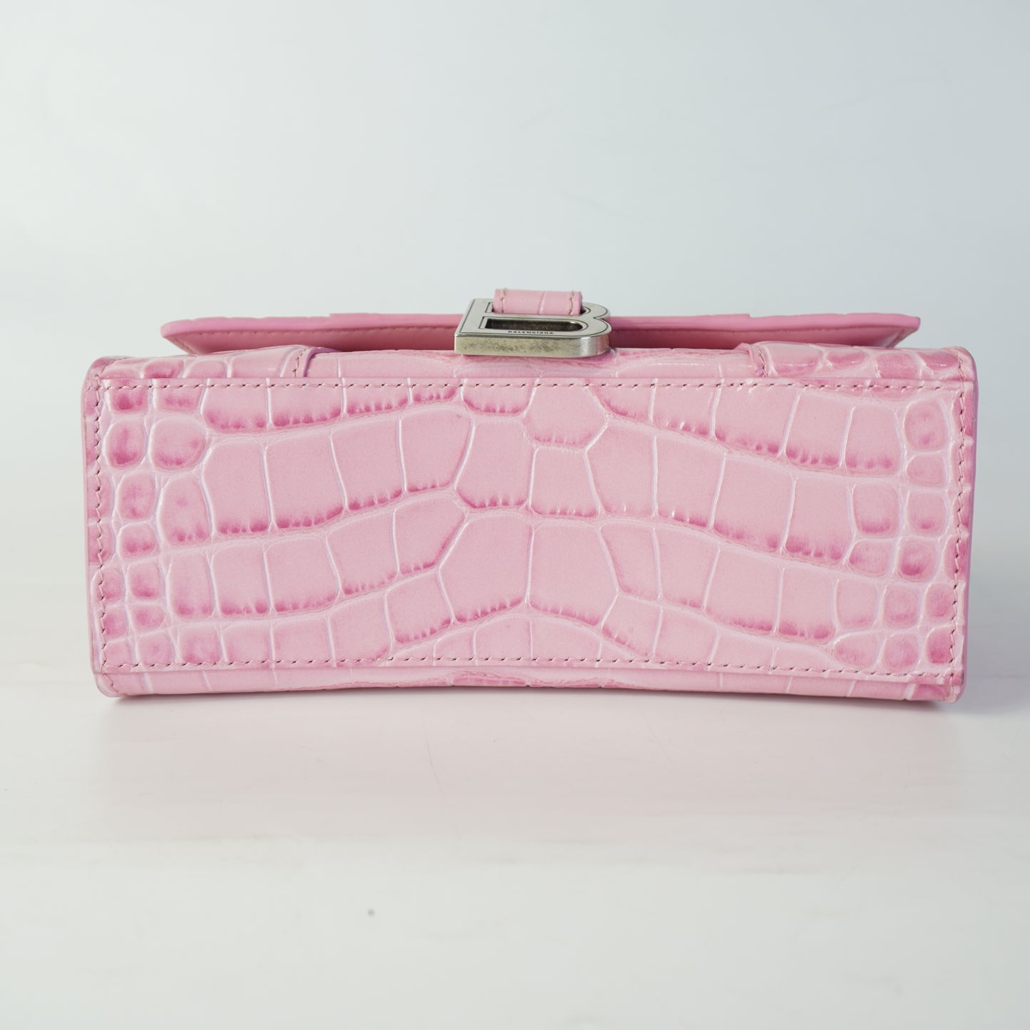 Balenciaga Hourglass Small Croc-embossed Baby Pink SHW