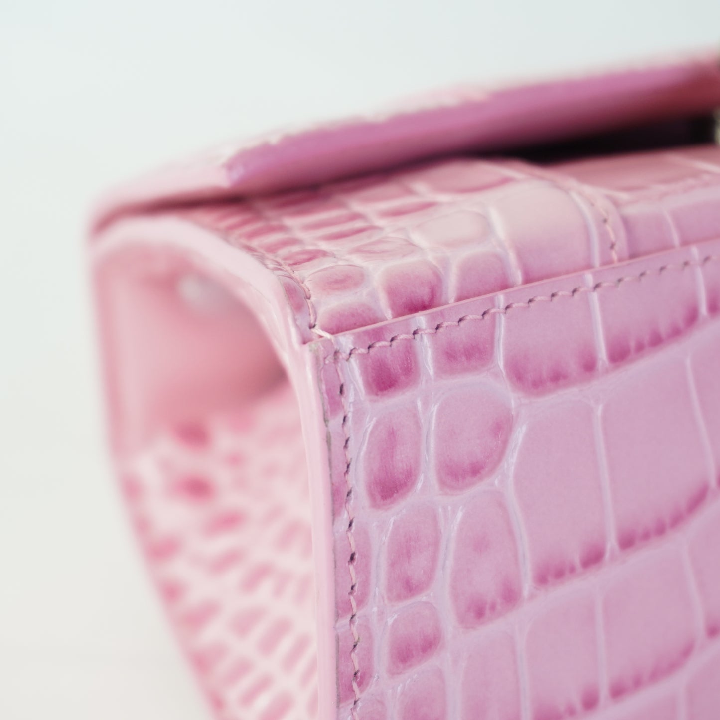 Balenciaga Hourglass Small Croc-embossed Baby Pink SHW