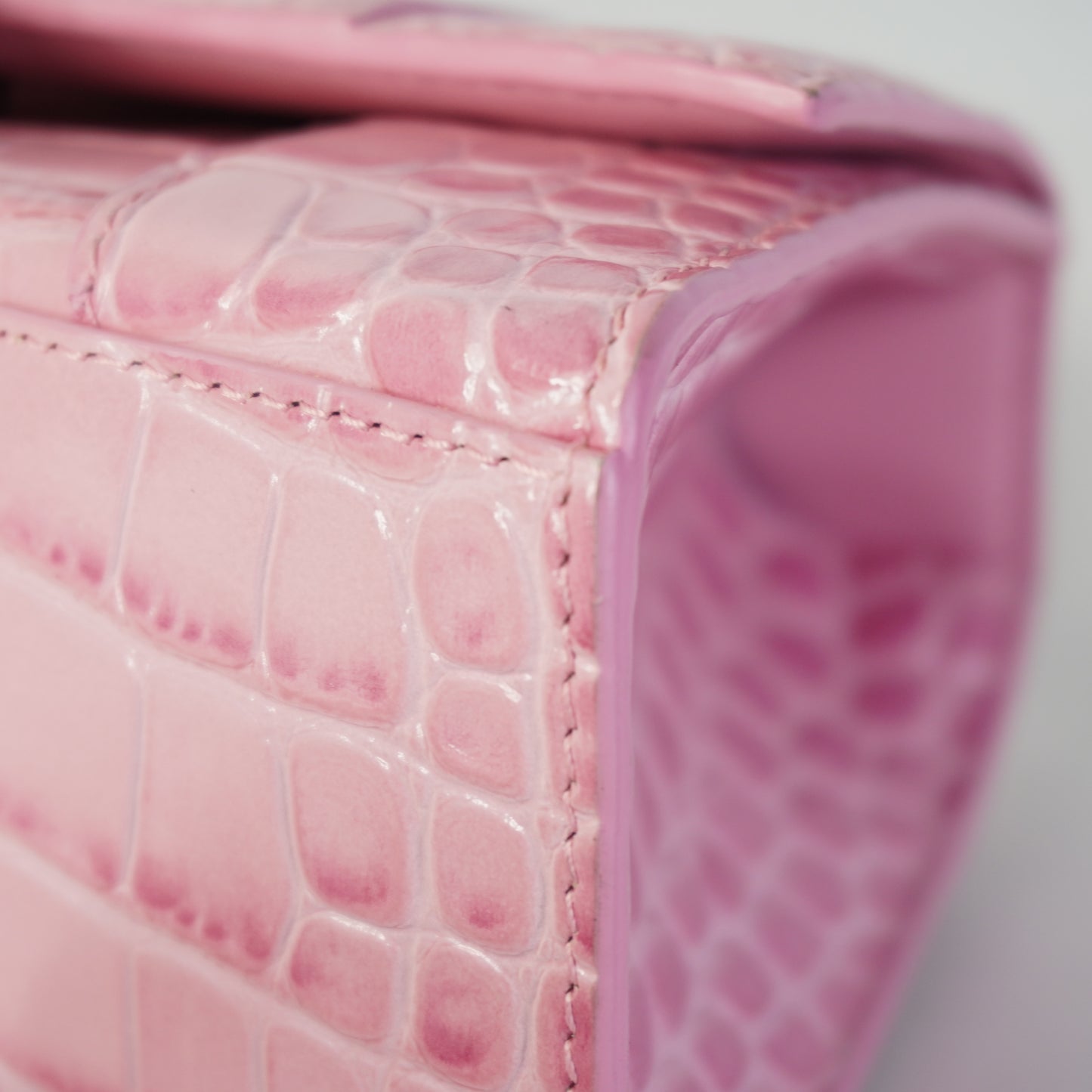 Balenciaga Hourglass Small Croc-embossed Baby Pink SHW