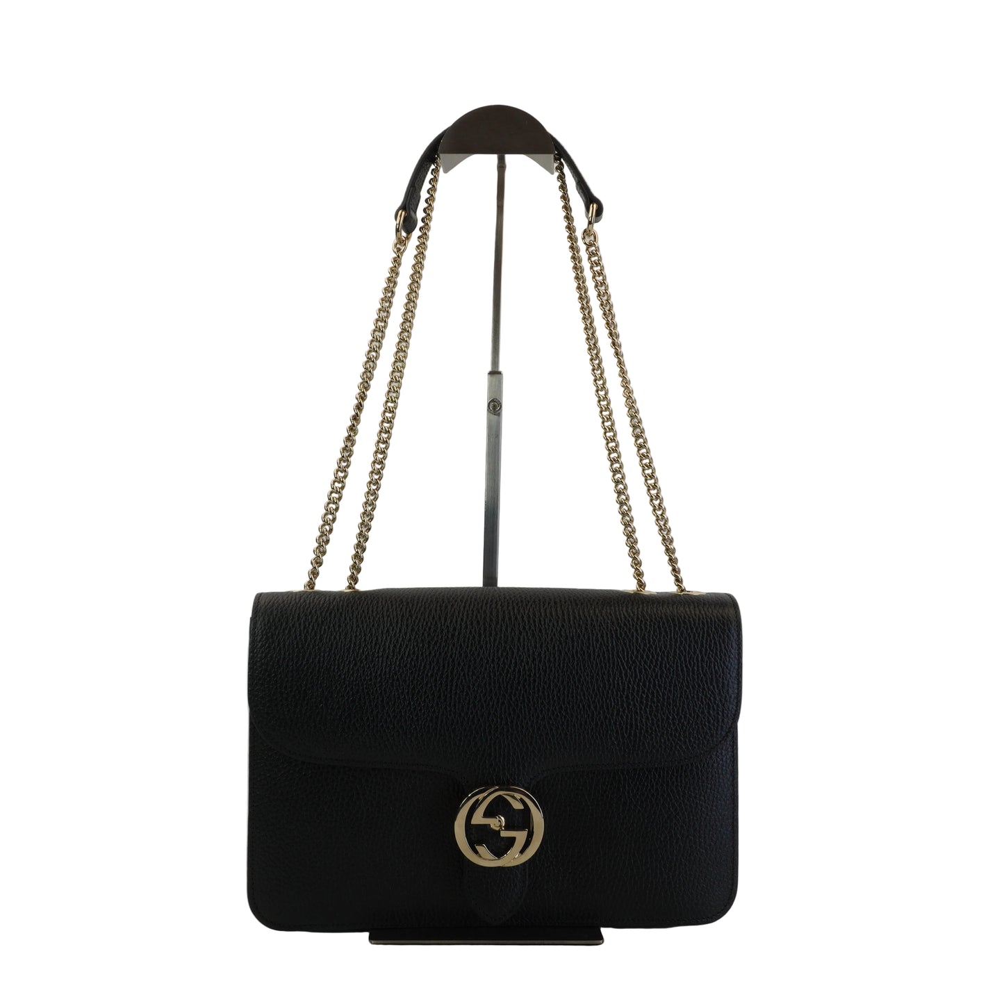 Gucci Interlocking G Chain Shoulder Bag Black SHW Medium