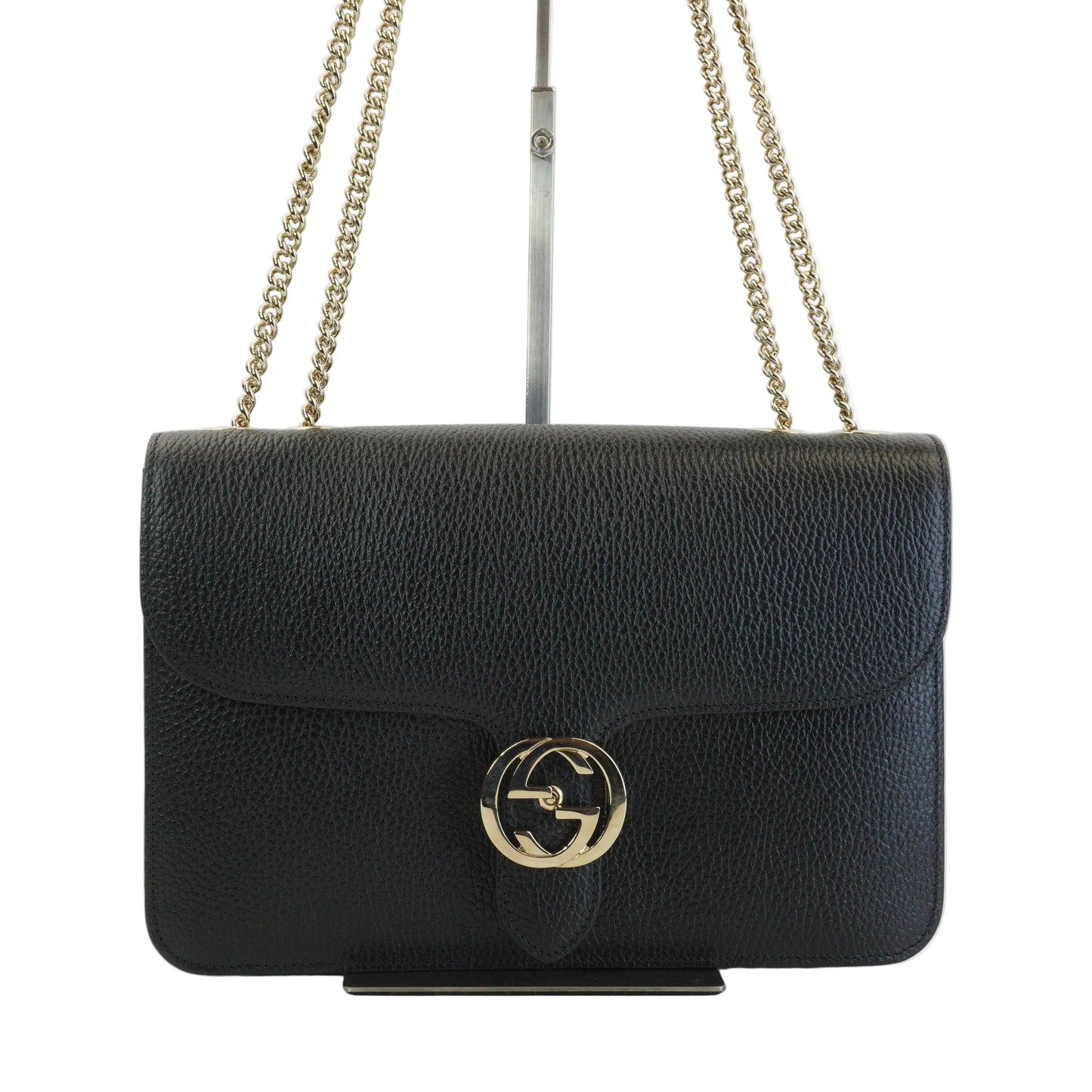 Gucci Interlocking G Chain Shoulder Bag Black SHW Medium