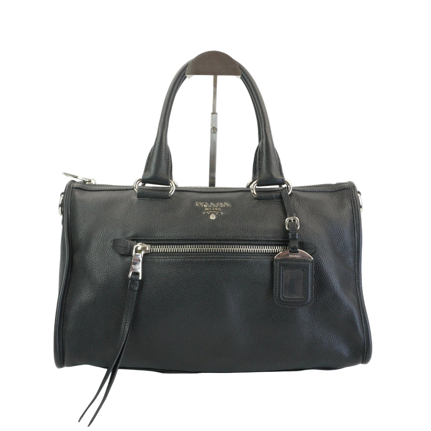 Prada Vitello Phenix Black Leather Zip Tote Bag SHW