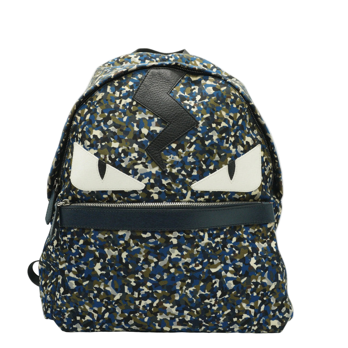 Fendi Monster Eyes Blue and Green Camouflage Large Backpack