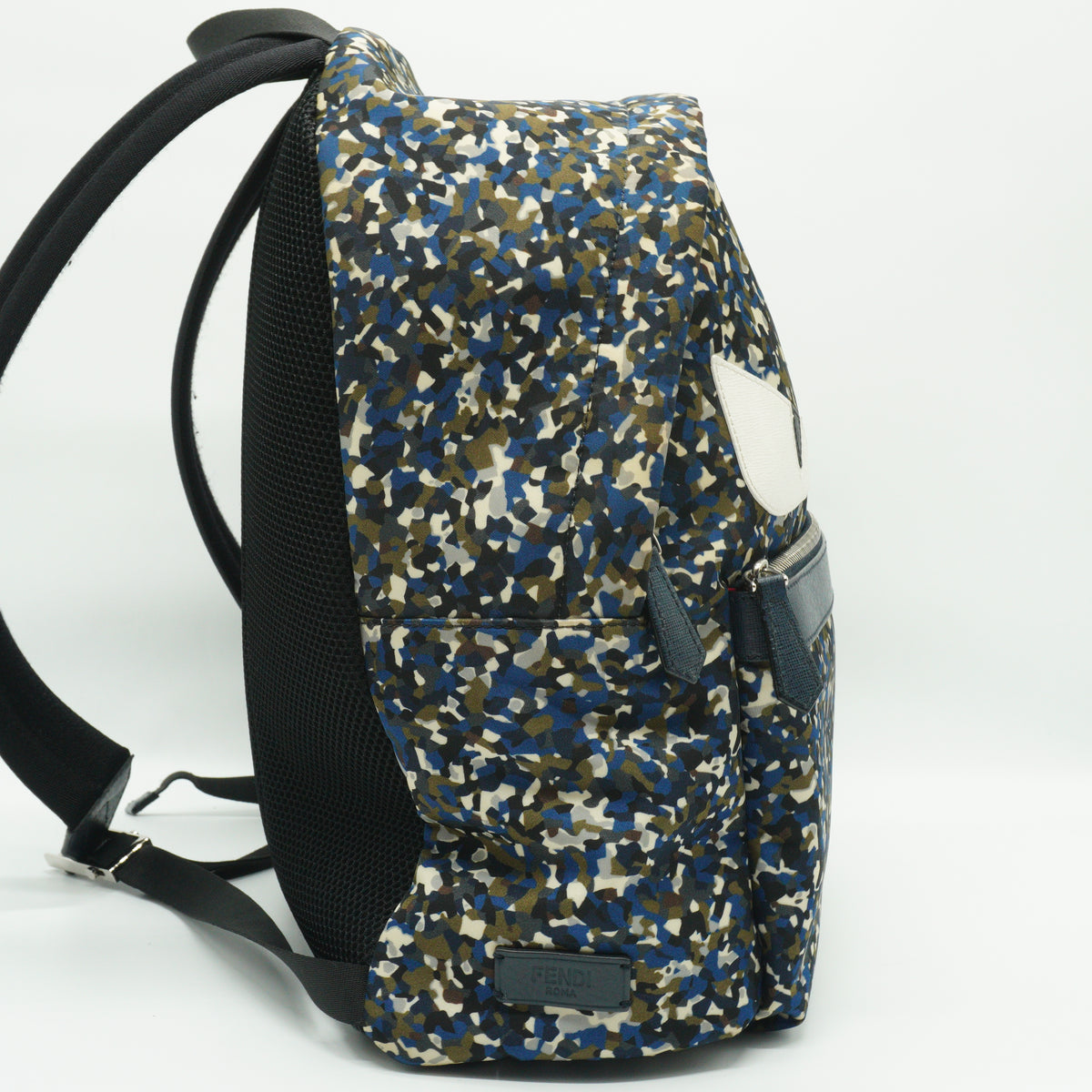 Fendi Monster Eyes Blue and Green Camouflage Large Backpack