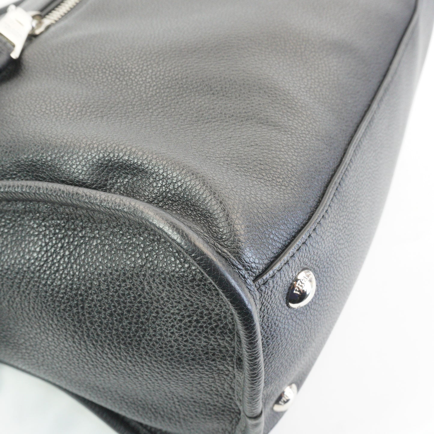Prada Vitello Phenix Black Leather Zip Tote Bag SHW