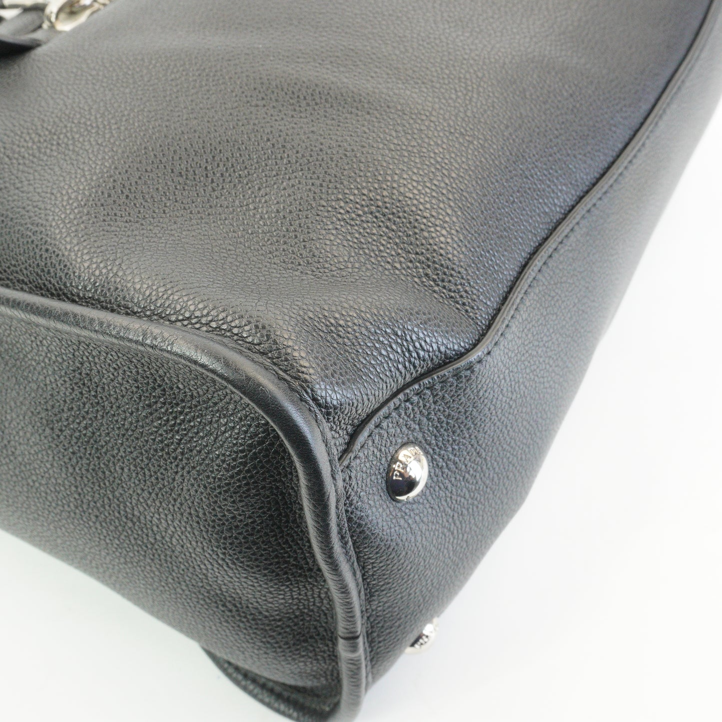 Prada Vitello Phenix Black Leather Zip Tote Bag SHW