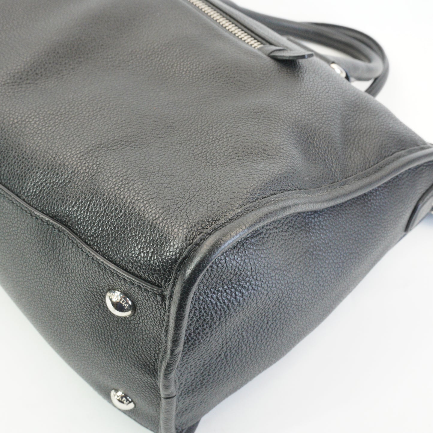 Prada Vitello Phenix Black Leather Zip Tote Bag SHW