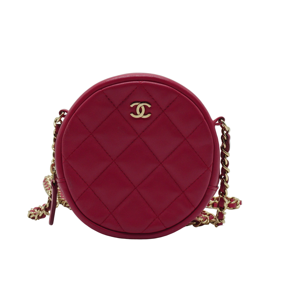 Chanel	Quilted Round Clutch with Chain Pink GHW