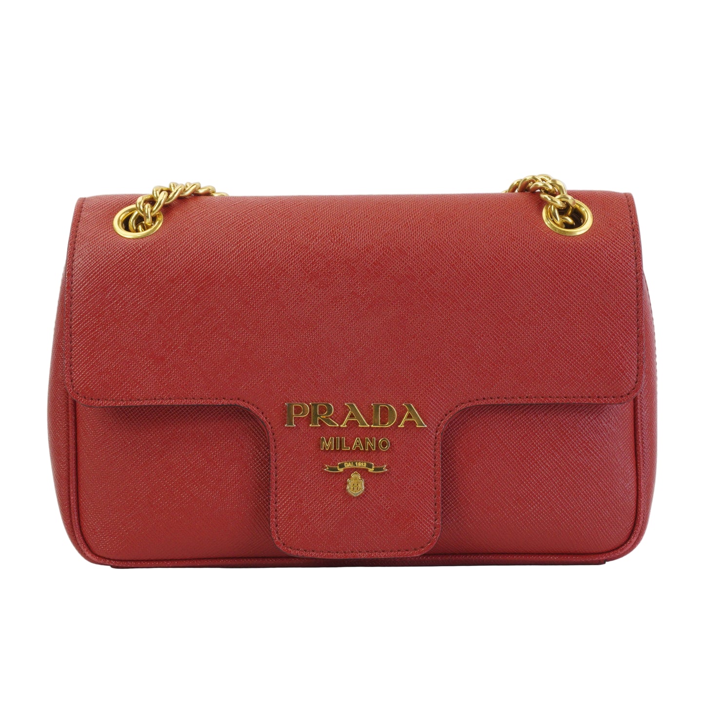 Prada Patina Saffiano Chain Red GHW Small