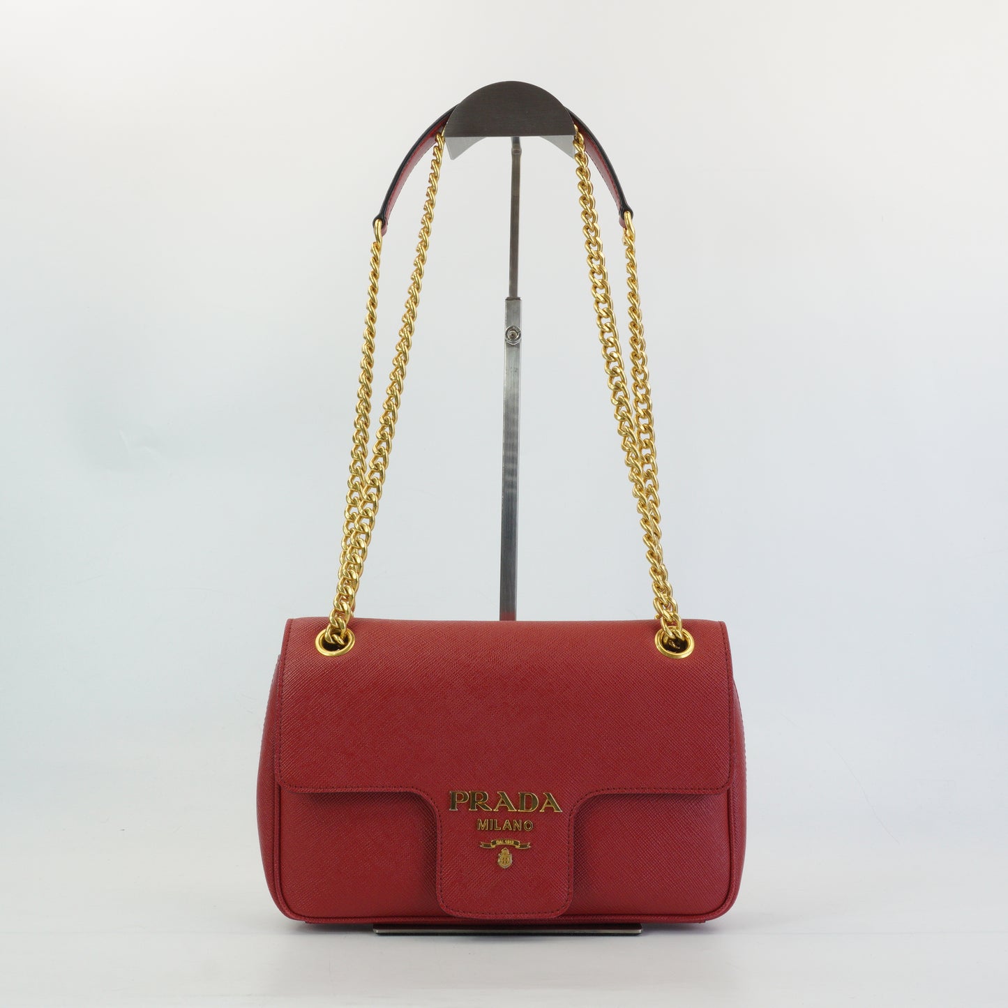 Prada Patina Saffiano Chain Red GHW Small