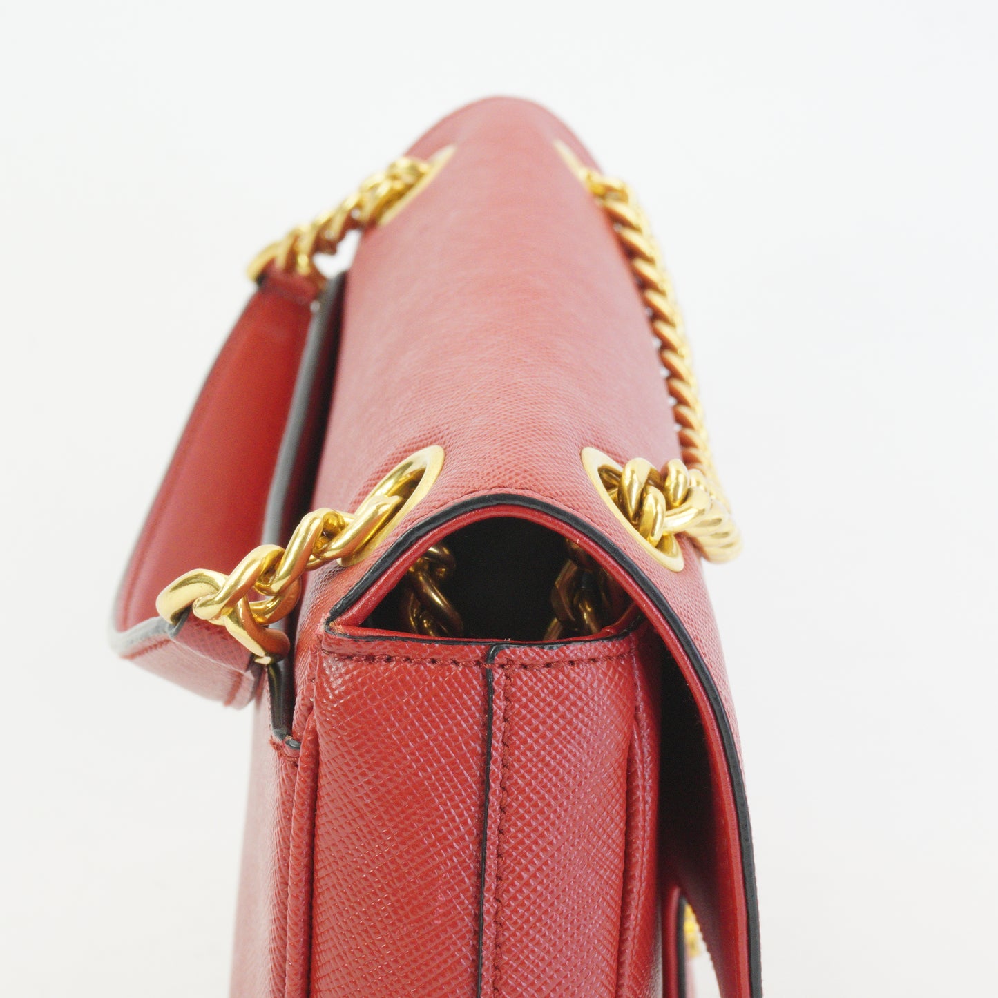 Prada Patina Saffiano Chain Red GHW Small