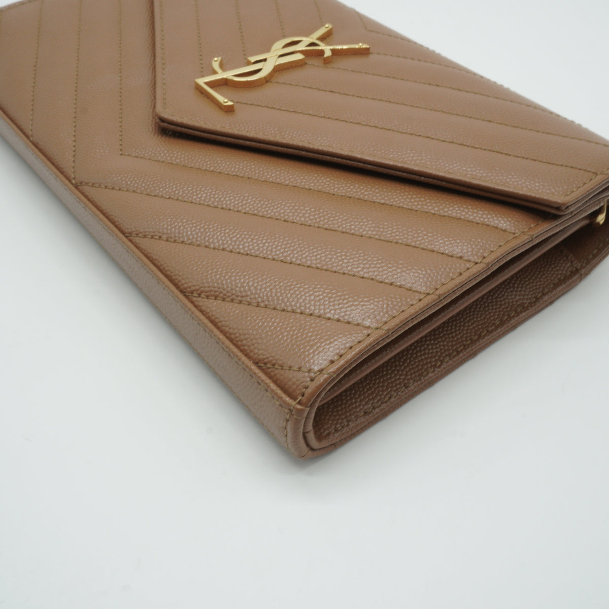 YSL	Cassandre envelope WOC Dark Caramel Small GHW