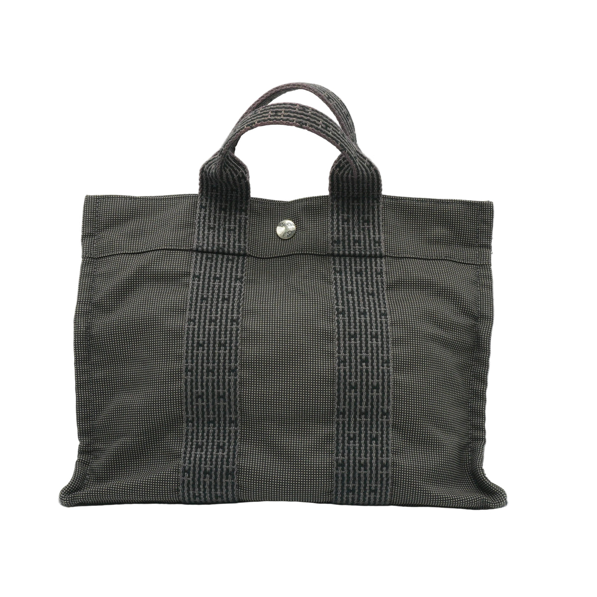 Hermes	Herline Small Canvas Tote Bag Black and Gray SHW