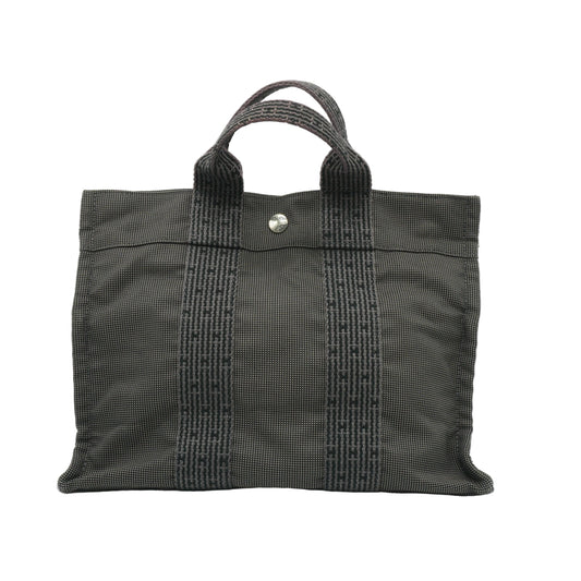 Hermes	Herline Small Canvas Tote Bag Black and Gray SHW