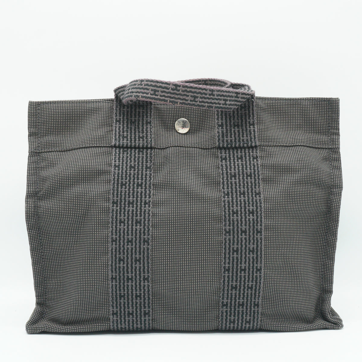 Hermes	Herline Small Canvas Tote Bag Black and Gray SHW