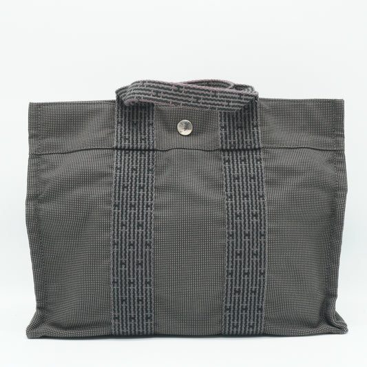 Hermes	Herline Small Canvas Tote Bag Black and Gray SHW