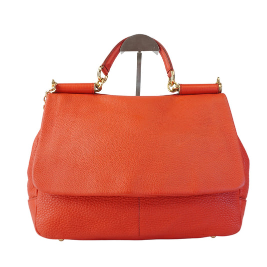 Dolce and Gabbana Red Grained Leather with leopard print interior bag (3 straps/handles)