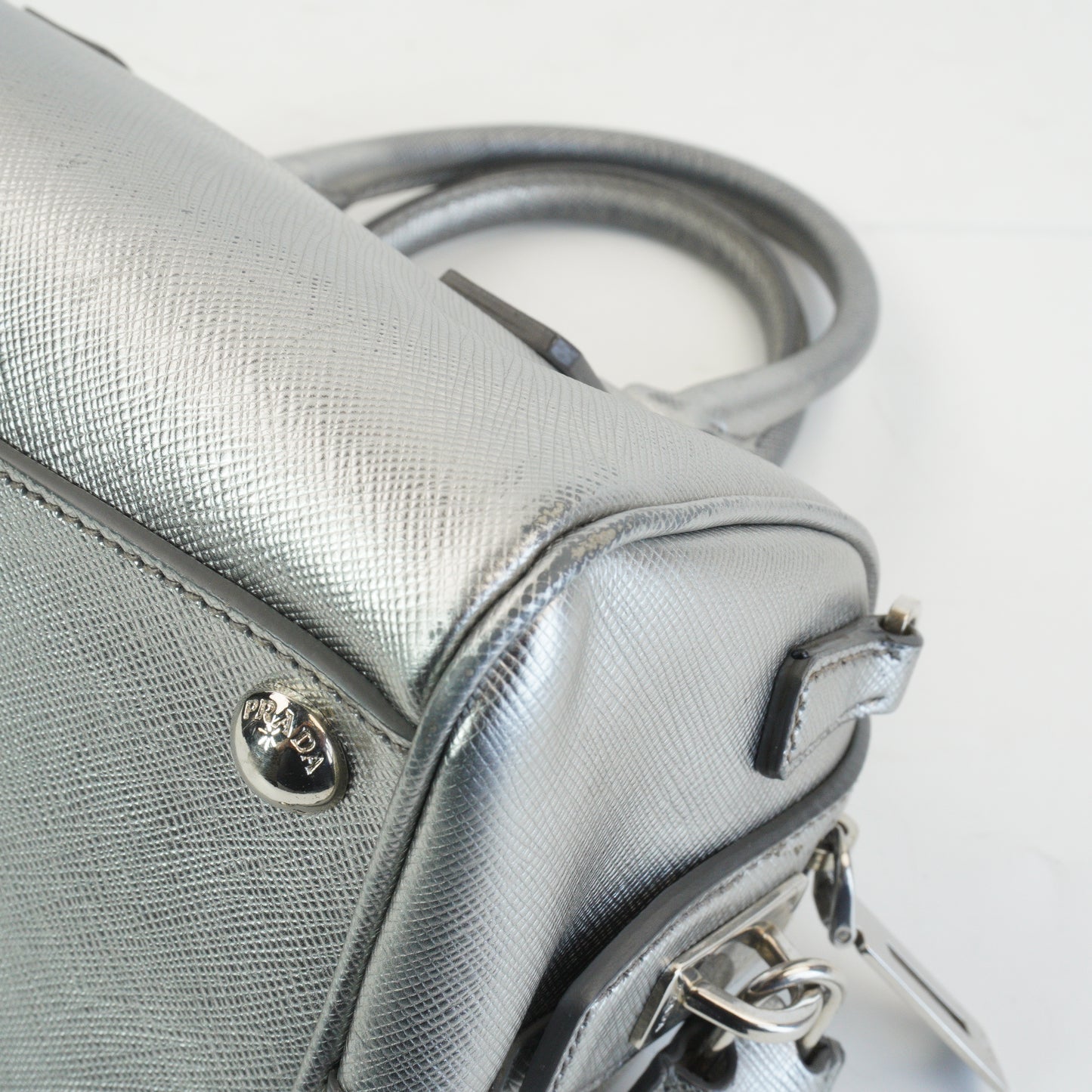 Prada Lux Bauletto Metallic Silver Small