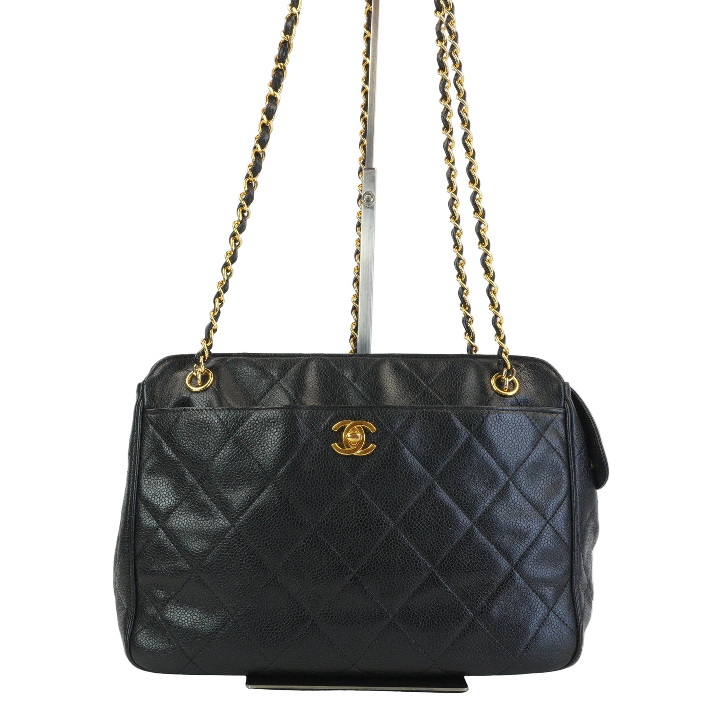 Chanel CC Caviar Front Pocket Shoulder Bag Black GHW Medium