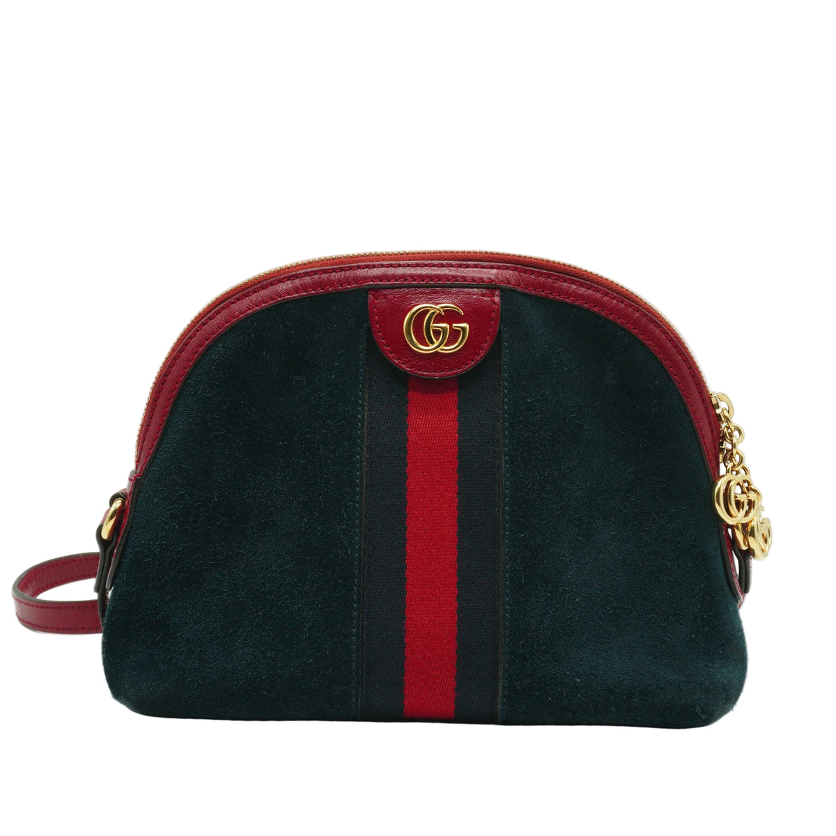 Gucci Ophidia Suede Small Dome Shoulder Bag New Blue/Red GHW