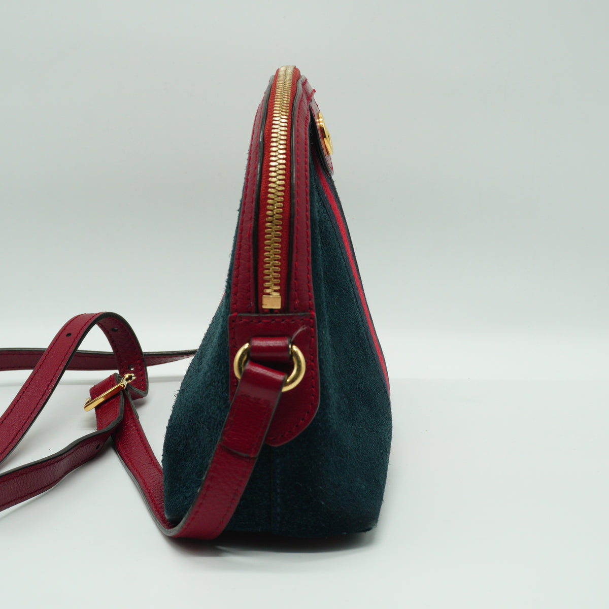 Gucci Ophidia Suede Small Dome Shoulder Bag New Blue/Red GHW
