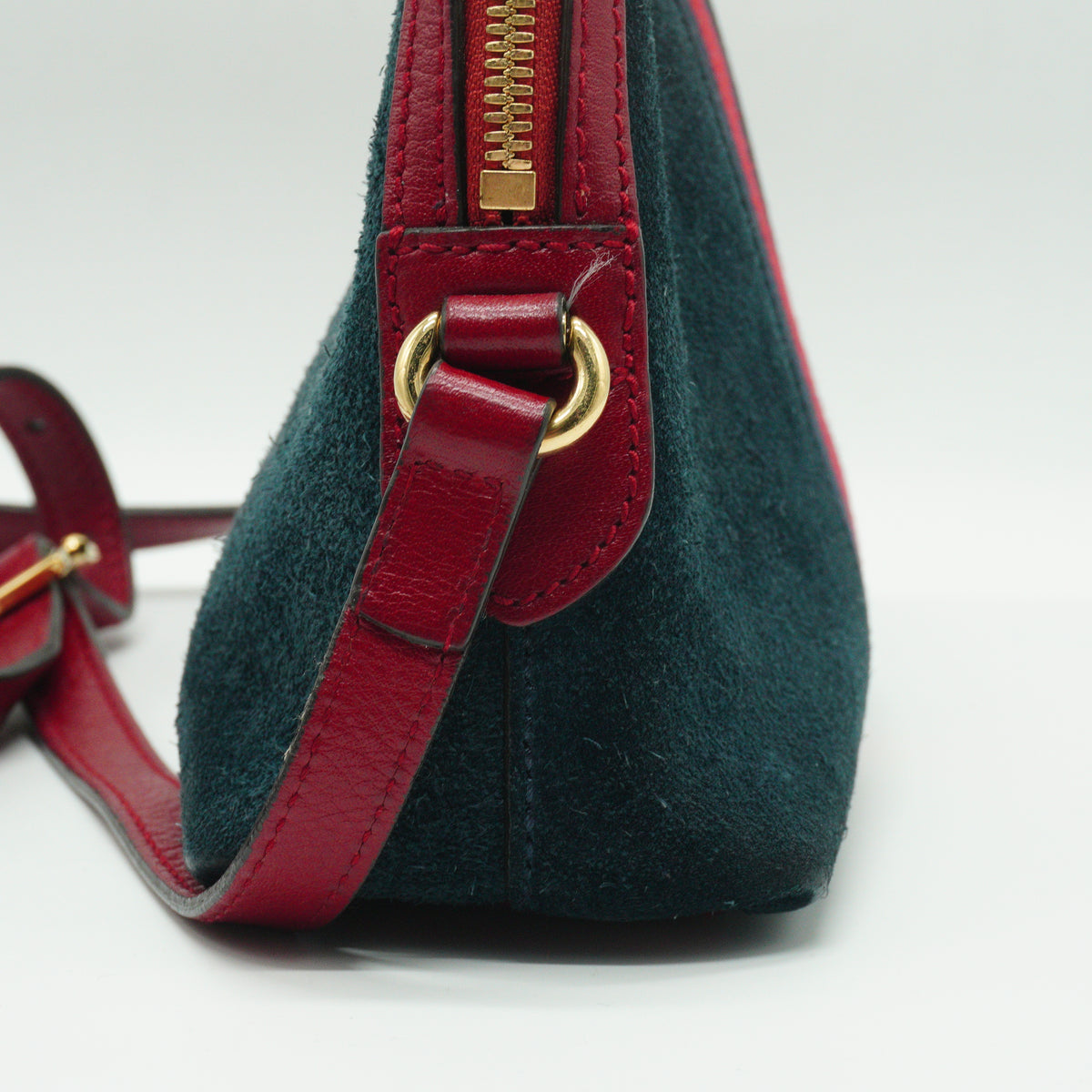 Gucci Ophidia Suede Small Dome Shoulder Bag New Blue/Red GHW