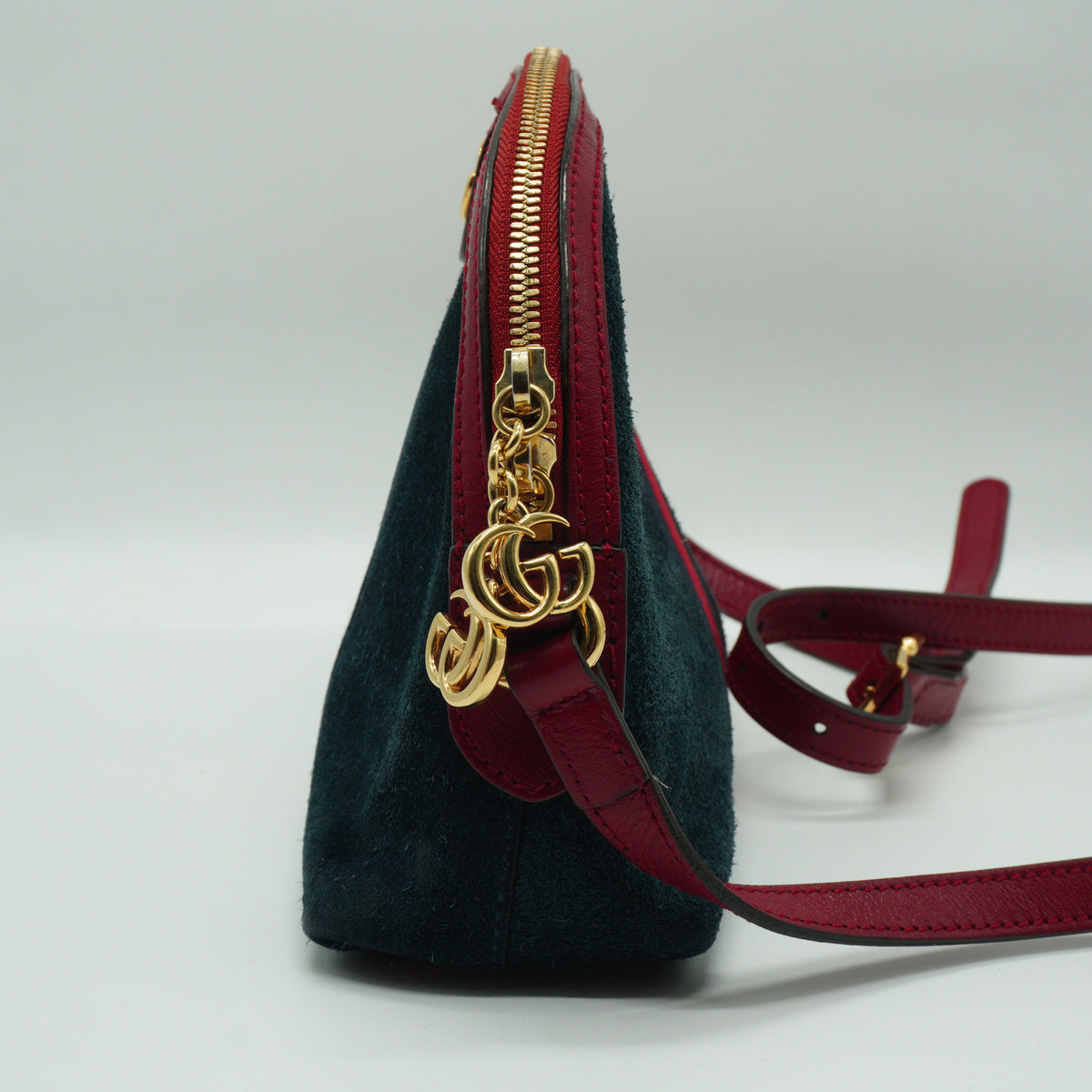 Gucci Ophidia Suede Small Dome Shoulder Bag New Blue/Red GHW