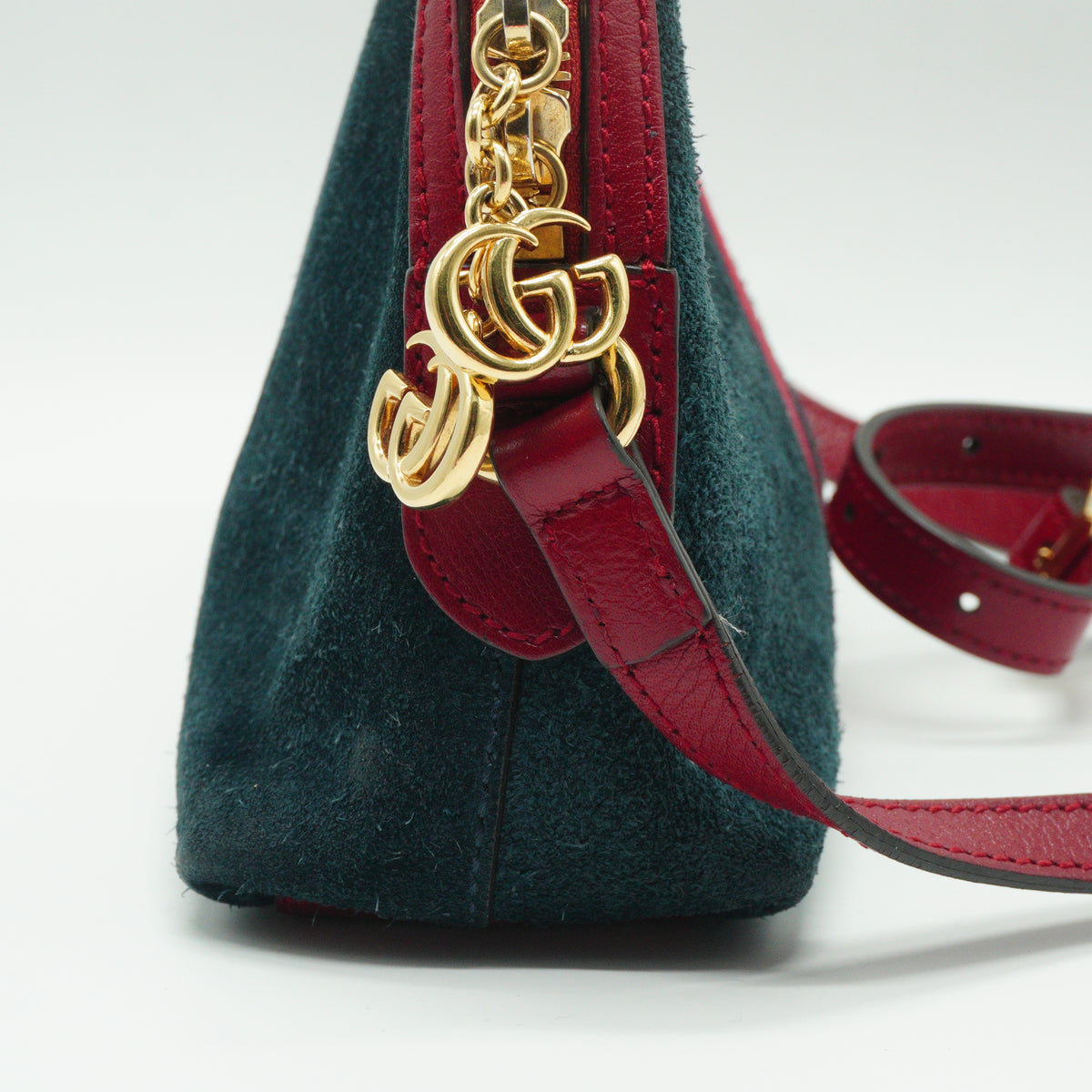 Gucci Ophidia Suede Small Dome Shoulder Bag New Blue/Red GHW