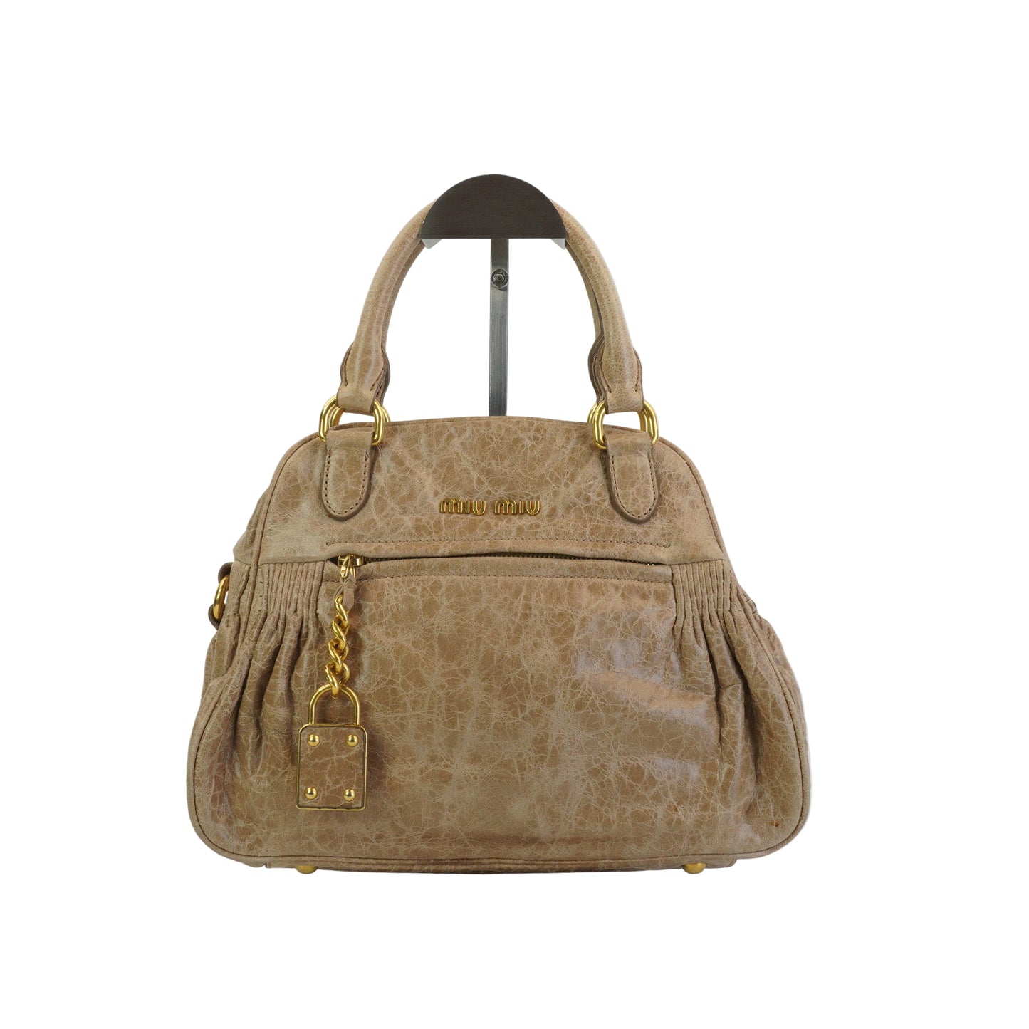 Miu Miu 	Nappa Leather 2Way Charm Handbag  Beige GHW Medium