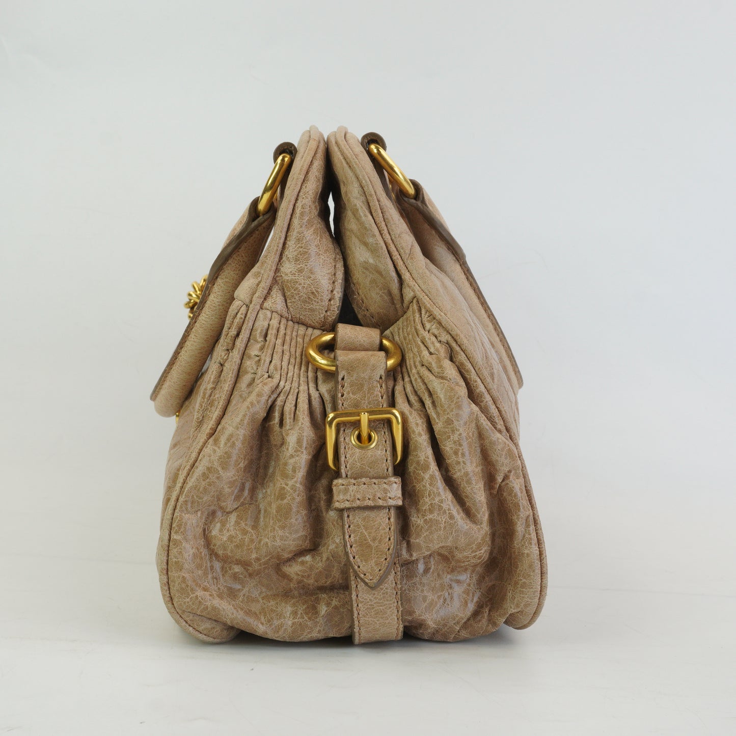 Miu Miu 	Nappa Leather 2Way Charm Handbag  Beige GHW Medium