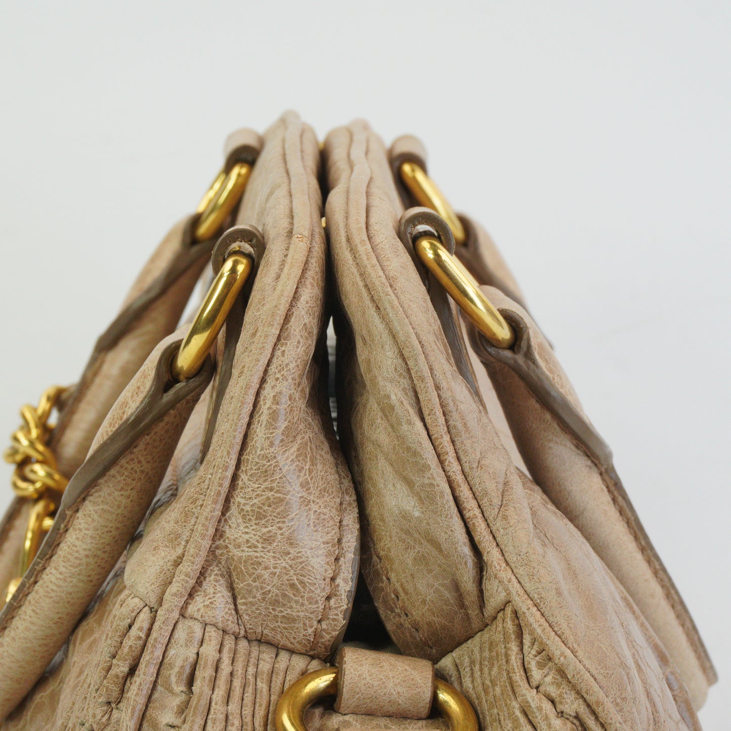 Miu Miu 	Nappa Leather 2Way Charm Handbag  Beige GHW Medium