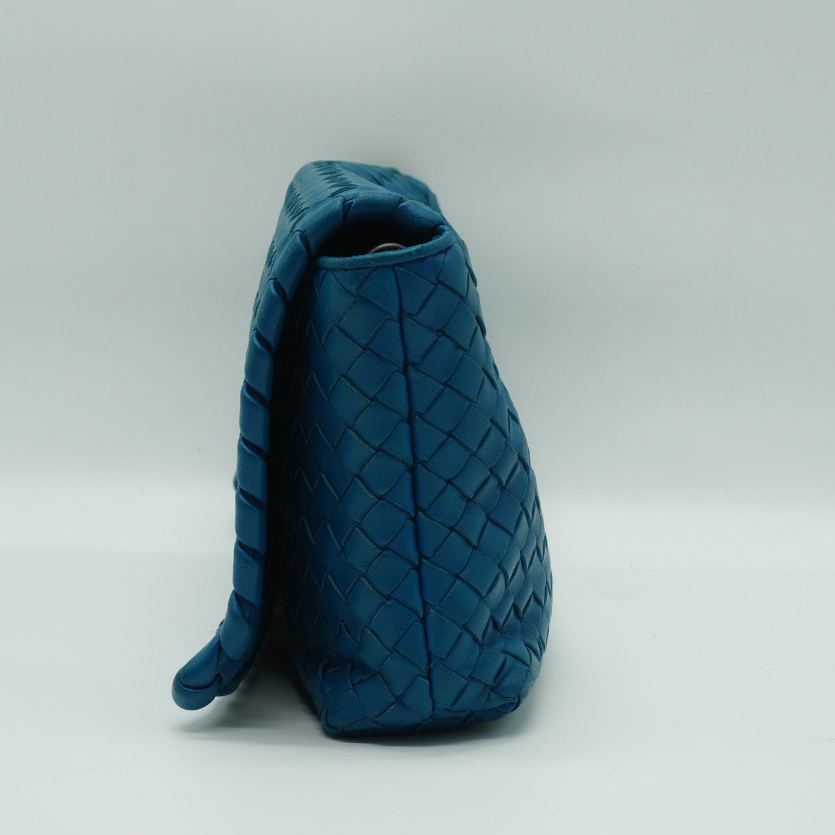 Bottega Veneta Nappa Intrecciato Medium Flap Crossbody Bag Blue MW