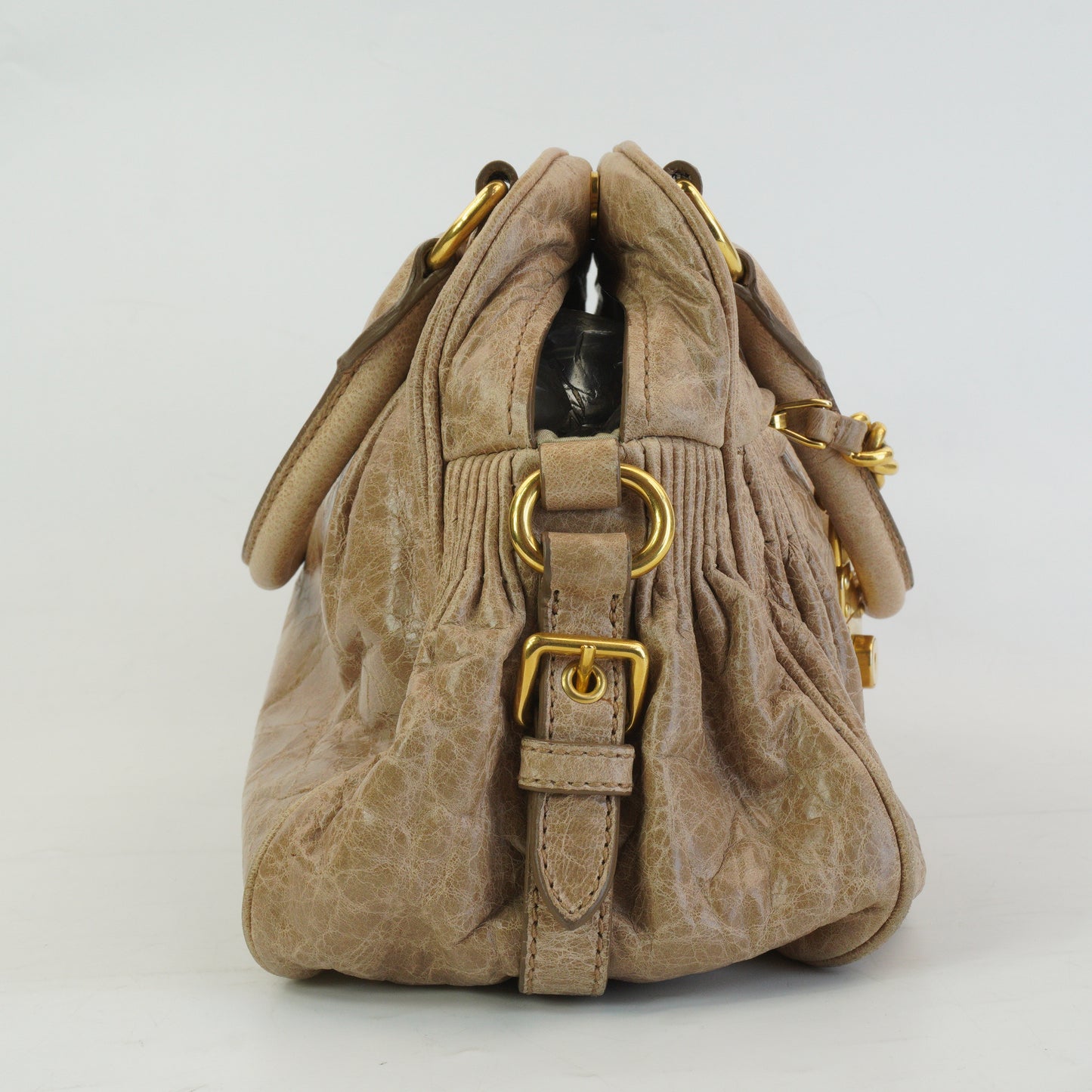 Miu Miu 	Nappa Leather 2Way Charm Handbag  Beige GHW Medium
