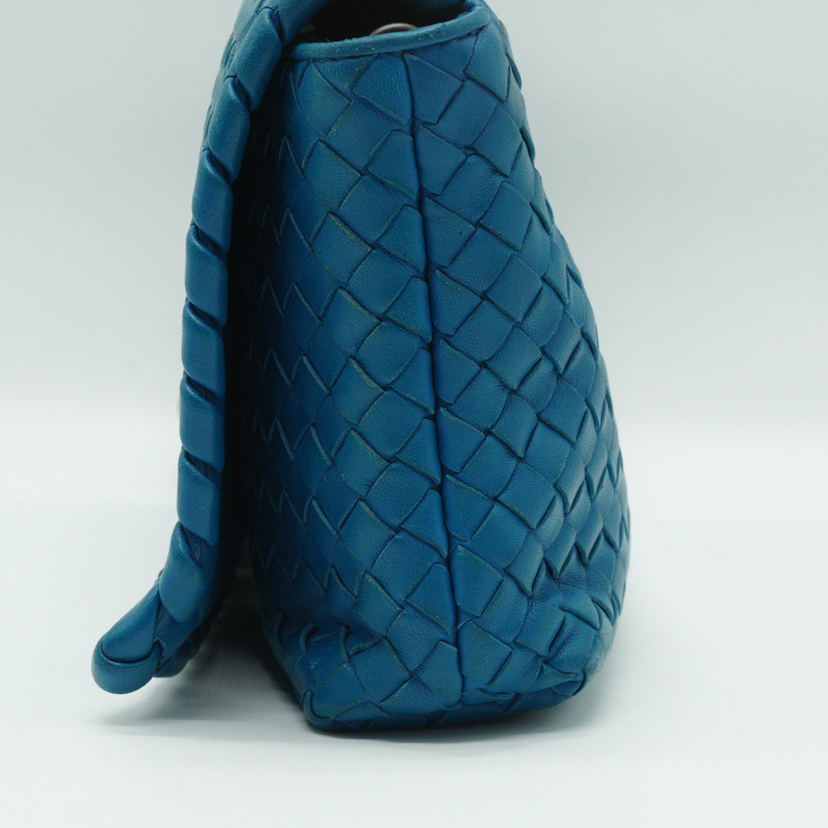 Bottega Veneta Nappa Intrecciato Medium Flap Crossbody Bag Blue MW