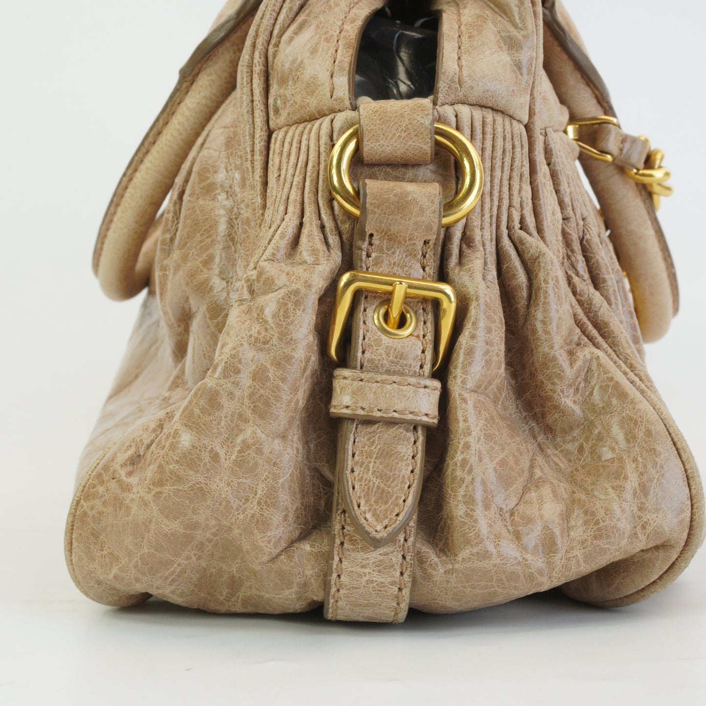 Miu Miu 	Nappa Leather 2Way Charm Handbag  Beige GHW Medium