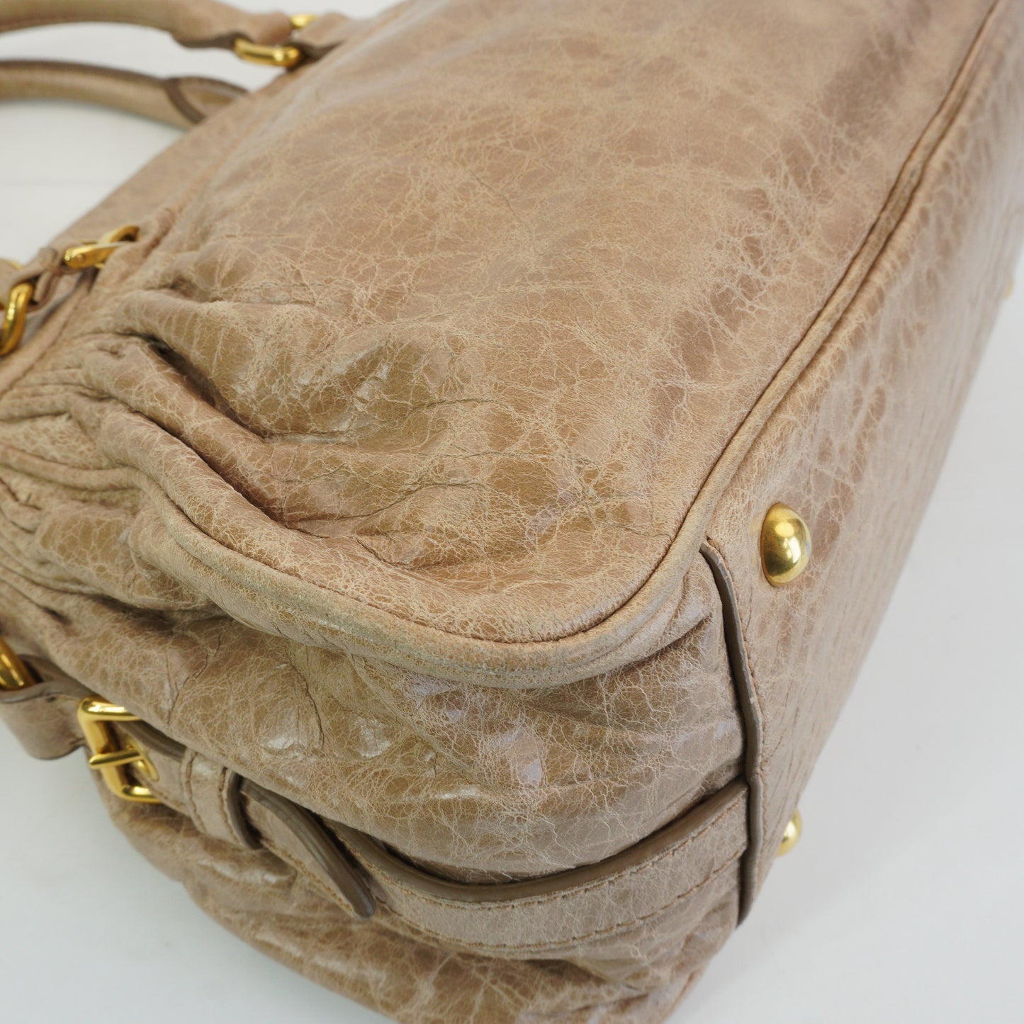 Miu Miu 	Nappa Leather 2Way Charm Handbag  Beige GHW Medium